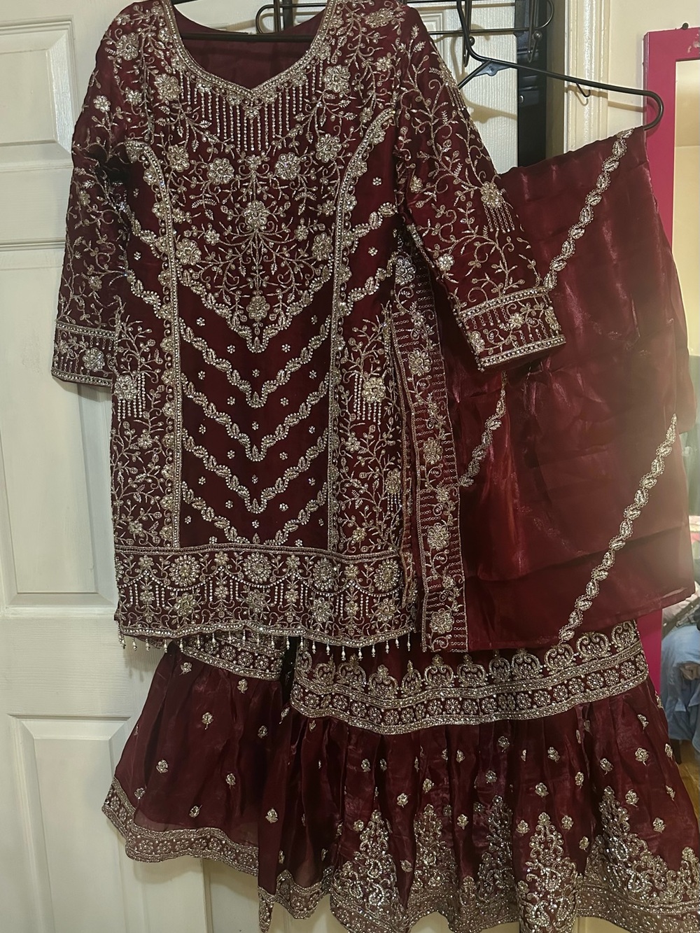 Pakistani Embroidered Maroon party Dress Set